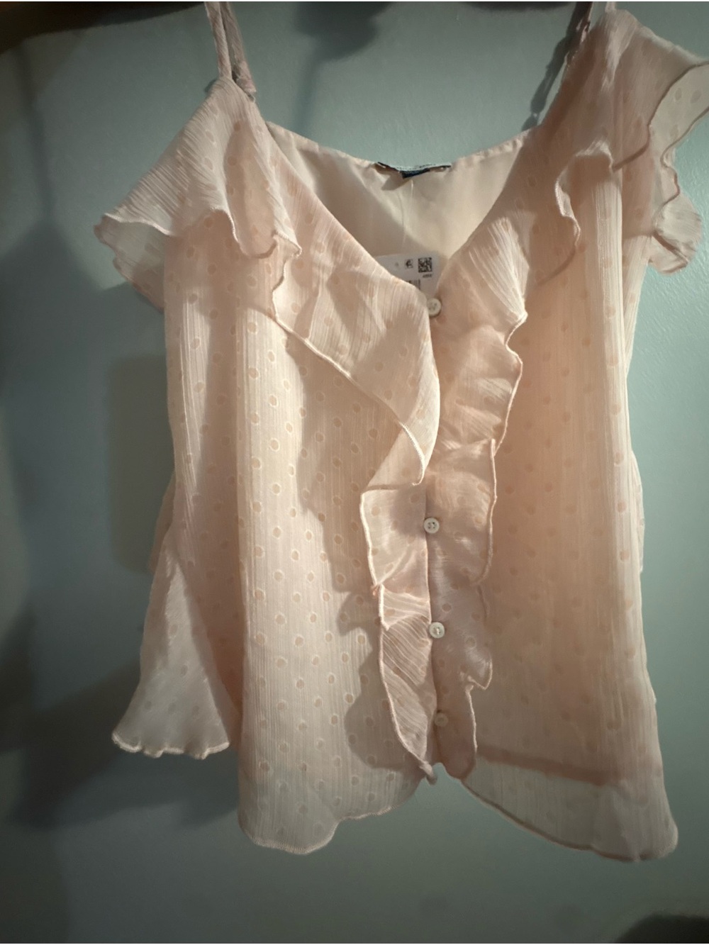 Delicate Blush Ruffle Button-Front Women's Top